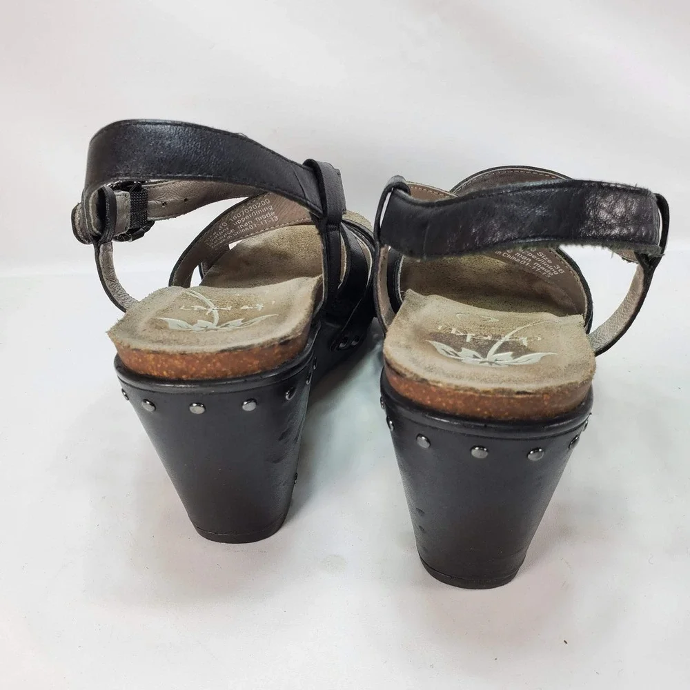 Dansko Wedge Sandals Women 36 Black Leather Strappy Studded Comfort 1907020200